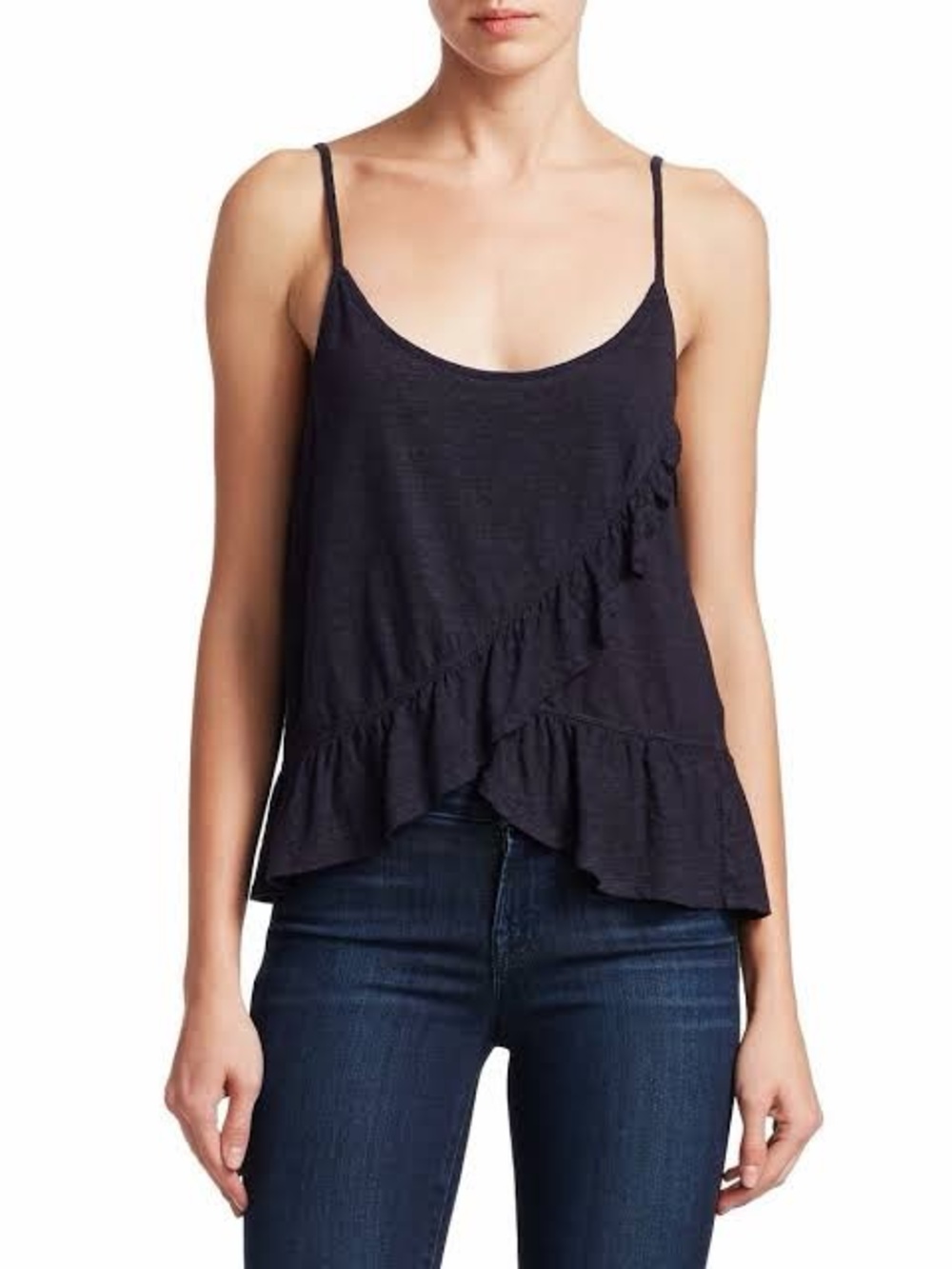 A.L.C. 100% Linen Ruffle Tank Top Navy Size M Made in USA